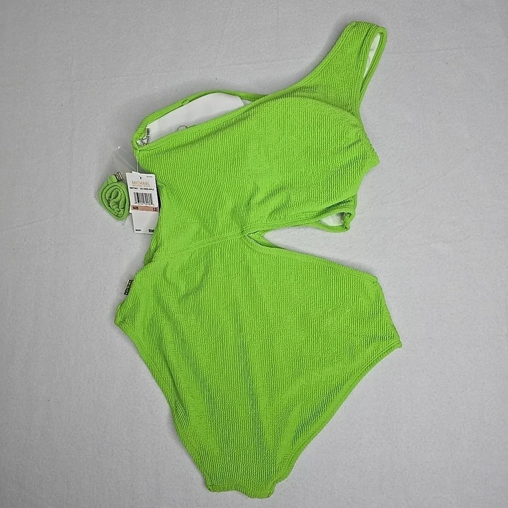Michael Kors Size 12 One-Shoulder‎ Side-Cutout Swimsuit Green One Piece New